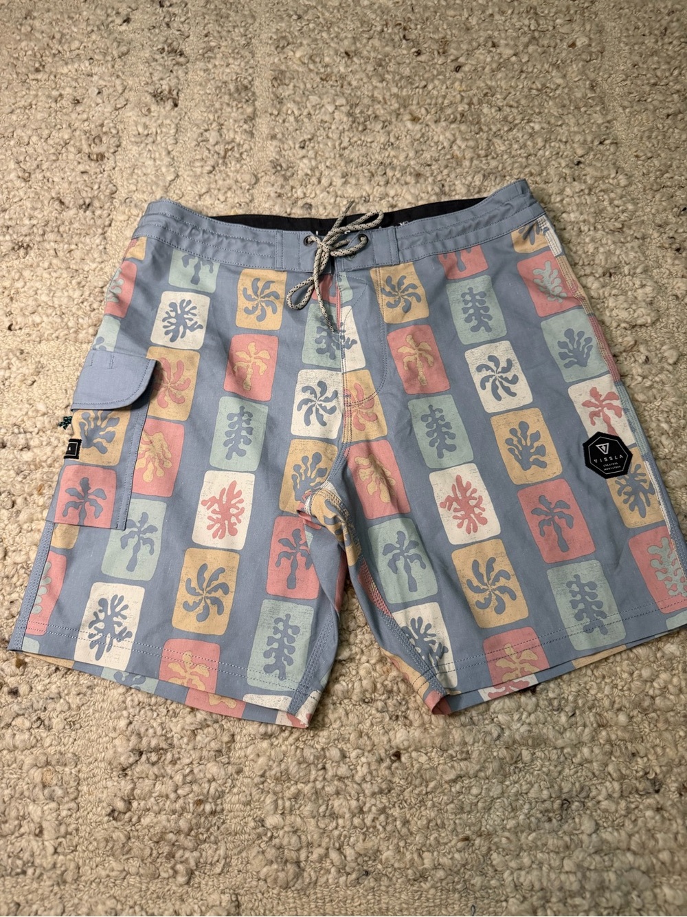 VISSLA Pastel Tile Print Board Shorts in Blue, Pink, Yellow